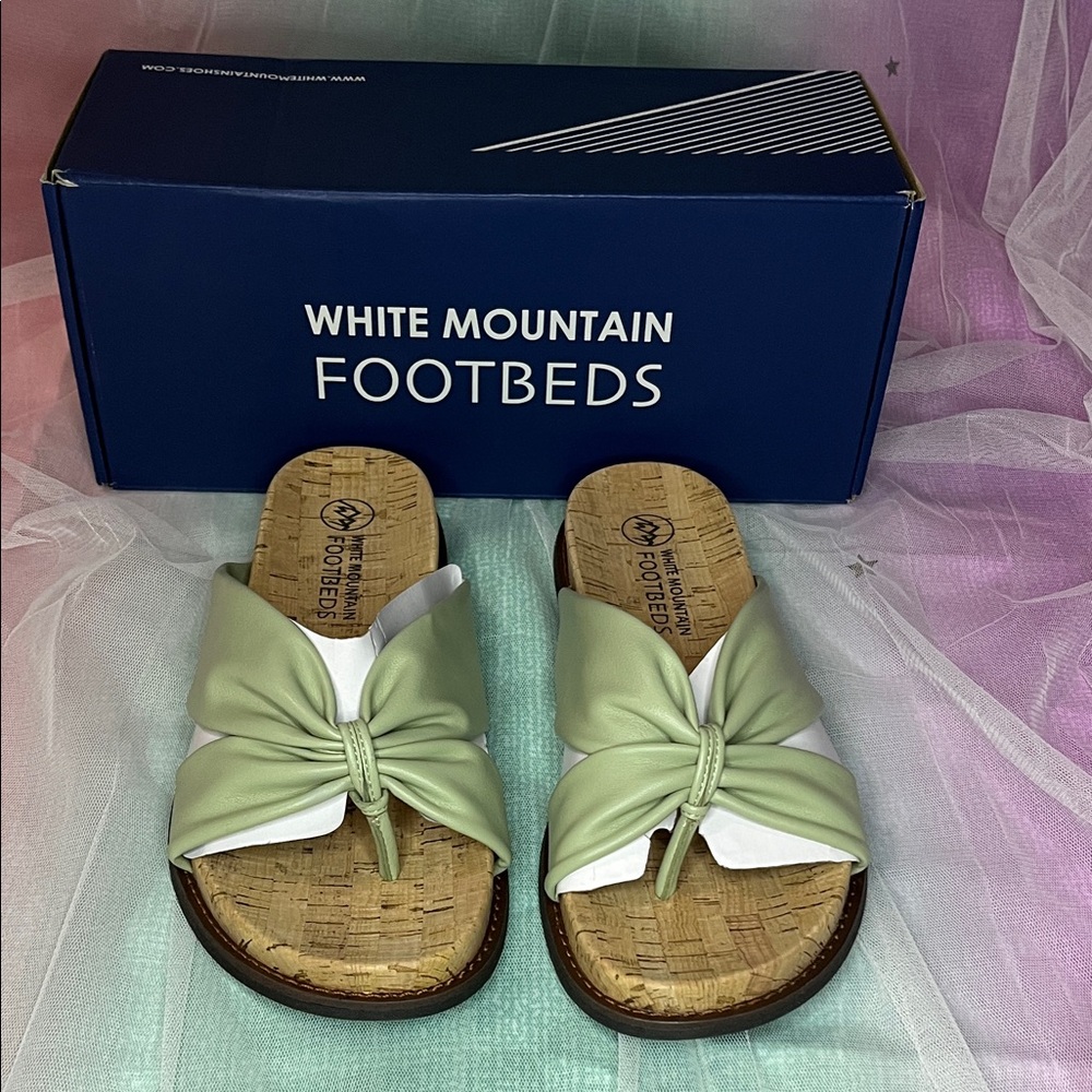 White Mountain Light Green Slide Sandals